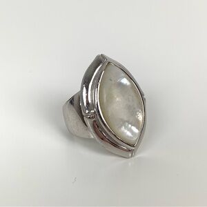 Sterling Silver Ring Moonstone (?) Sz 7.5 Stamped 925 ELLE Oval White Fairy